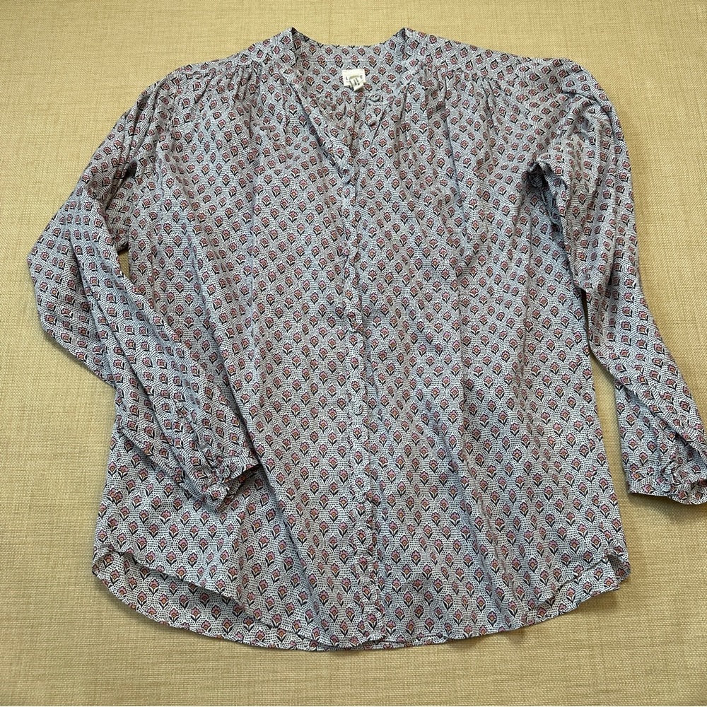La Vie Rebecca Taylor Cotton Lightweight Flower Dot Pattern Button Down Top
